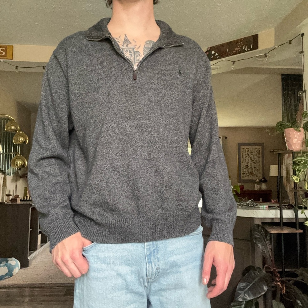 Men's Polo Gray Quarter-Zip Sweater